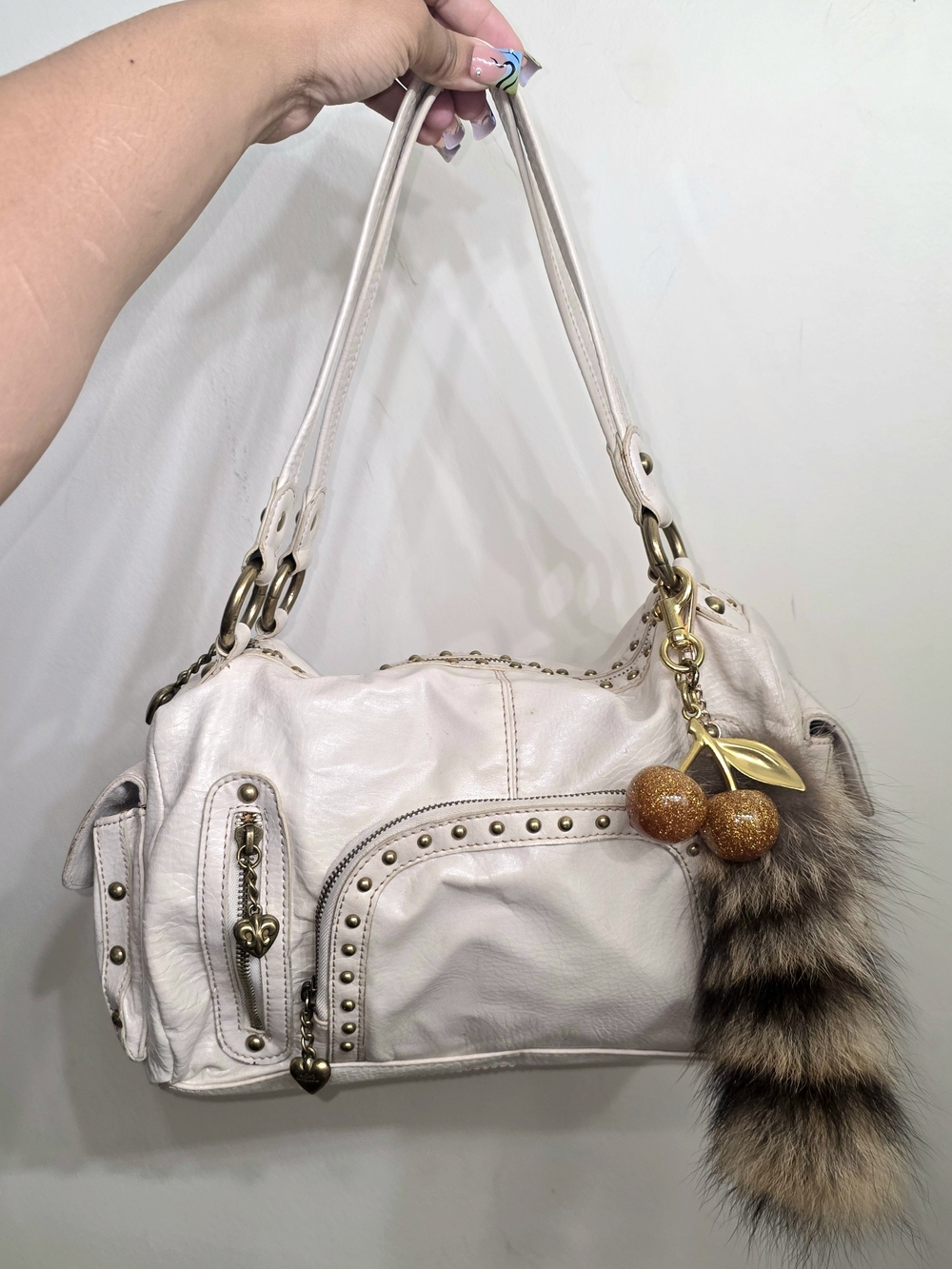Kathy Van Zeeland Cream Studded Purse